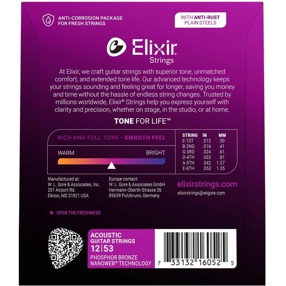 Buy Elixir 16052 Light Acoustic Guitar Strings Phosphor Bronze NANOWEB online on Johns Music