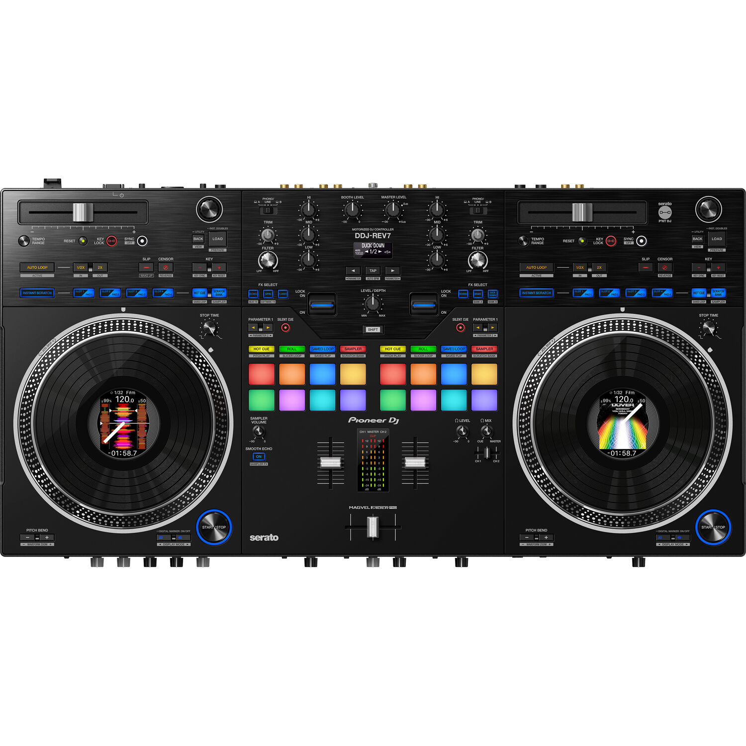 Pioneer DJ DDJ-REV7 2-Channel Rekordbox Serato DJ Pro Controller with Motorized Jog Wheels Black Online price in India