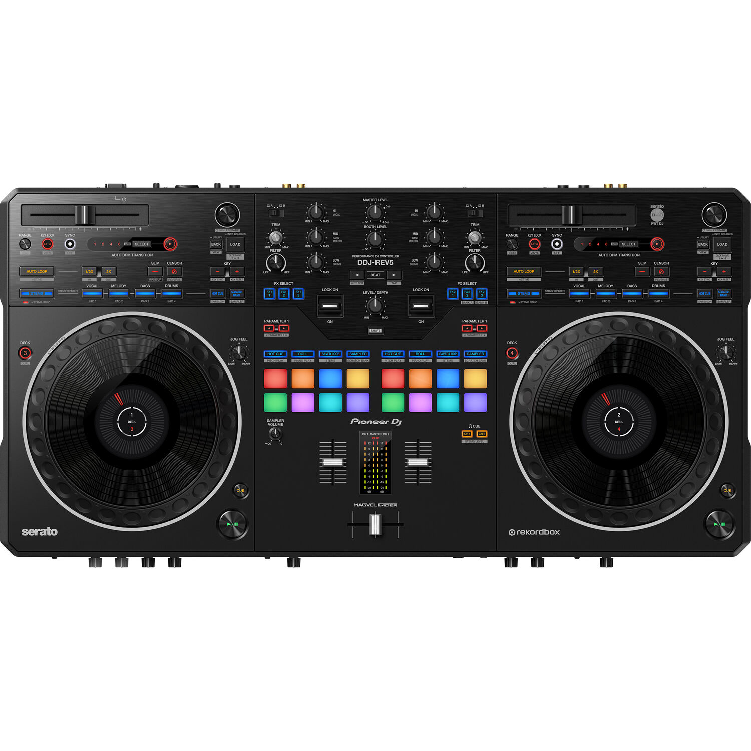 Pioneer DJ DDJ-REV5 Scratch-Style 2-Channel Performance DJ Controller online in India at johnsmusicin at the lowest price Online price in India