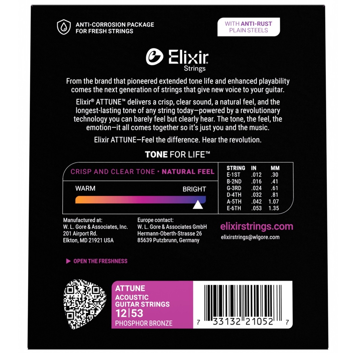 Elixir Strings 21052 Attune Phosphor Bronze Acoustic Guitar Strings 012-053 Light Online price in India