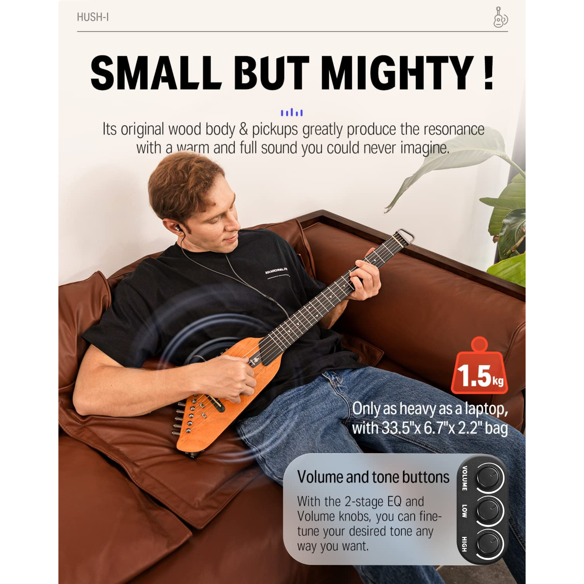 TravelSilent Guitar HUSH-I Headless Guitar Removable Frames Ultra Light Acoustic Electric Guitar with Gig Bag and Accessories Mahogany Online price in India