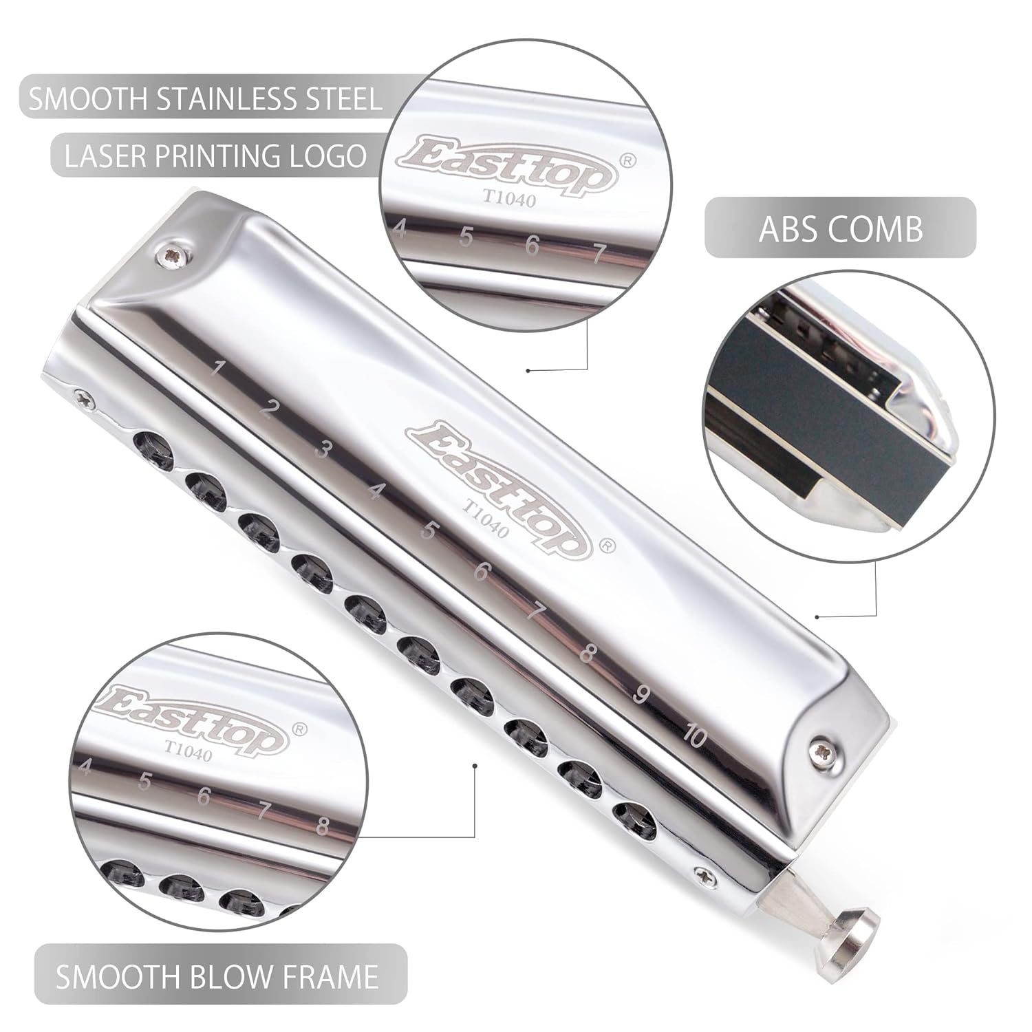 East Top Chromatic Mouth Organs Harmonica Key of C 10 Holes 40 Tones Chromatic Harmonica Mouth Organ for Adult Beginners and Professionals with Silver Cover T10-40 online in India at johnsmusicin at