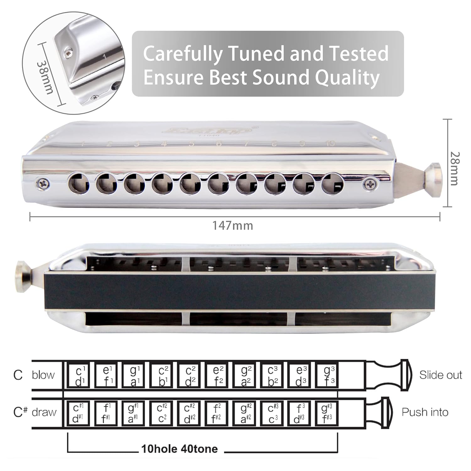East Top Chromatic Mouth Organs Harmonica Key of C 10 Holes 40 Tones Chromatic Harmonica Mouth Organ for Adult Beginners and Professionals with Silver Cover T10-40 online in India at johnsmusicin at