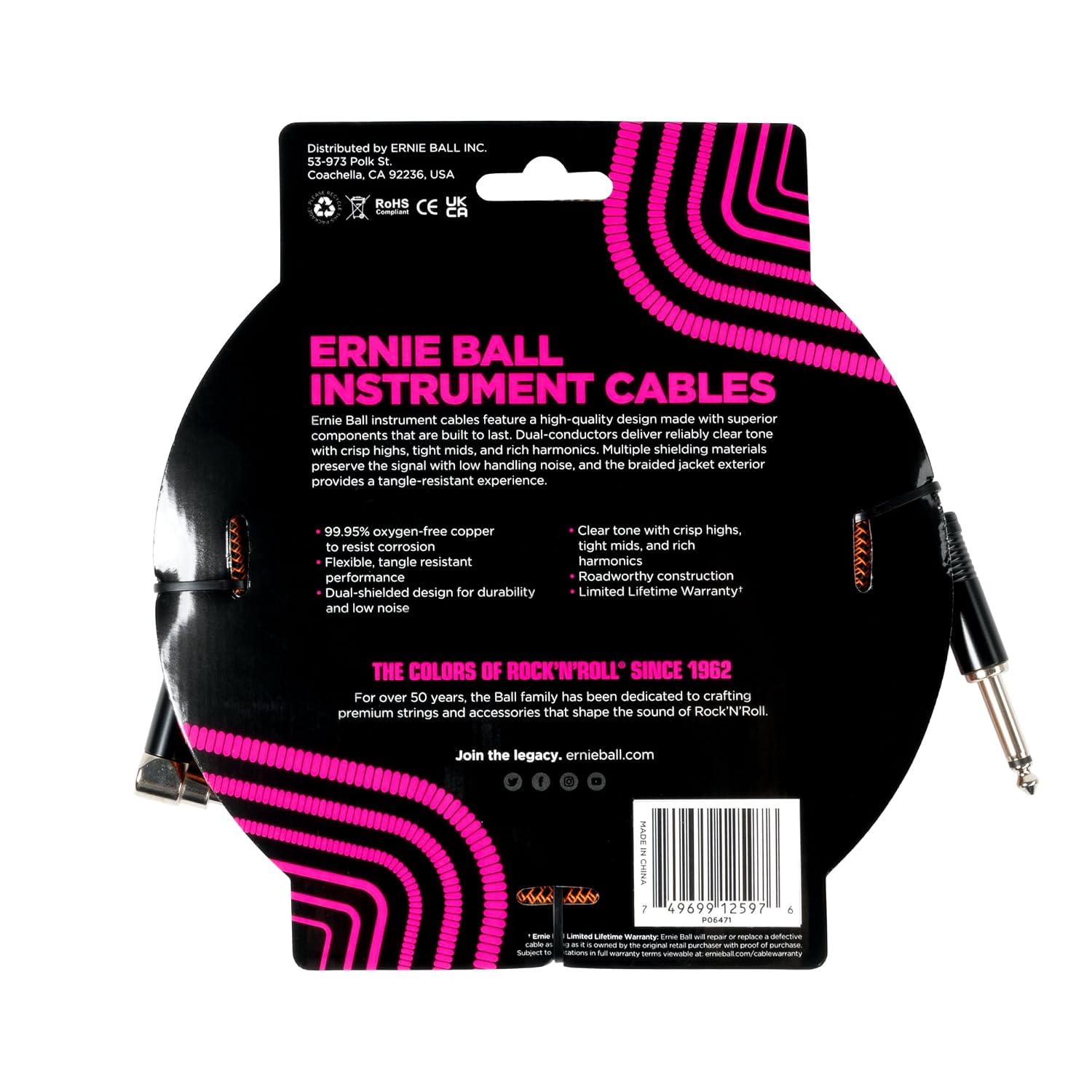 Ernie Ball 6471 Straight to Angle Cable 18 Feet online in India at johnsmusicin at the lowest price Online price in India