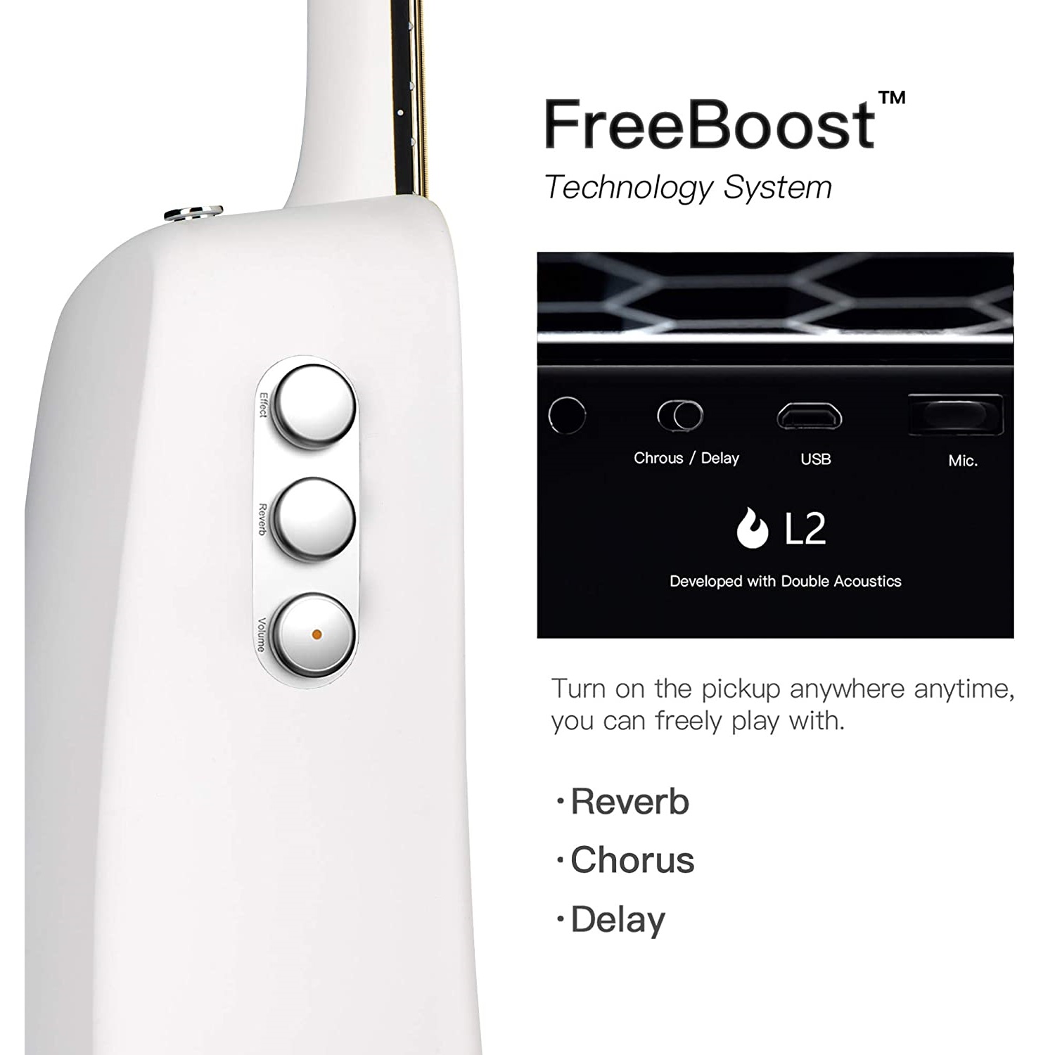 LAVA ME 2 Carbon Fiber Guitar with Effects 36 Inch Acoustic Electric Travel Guitar - White