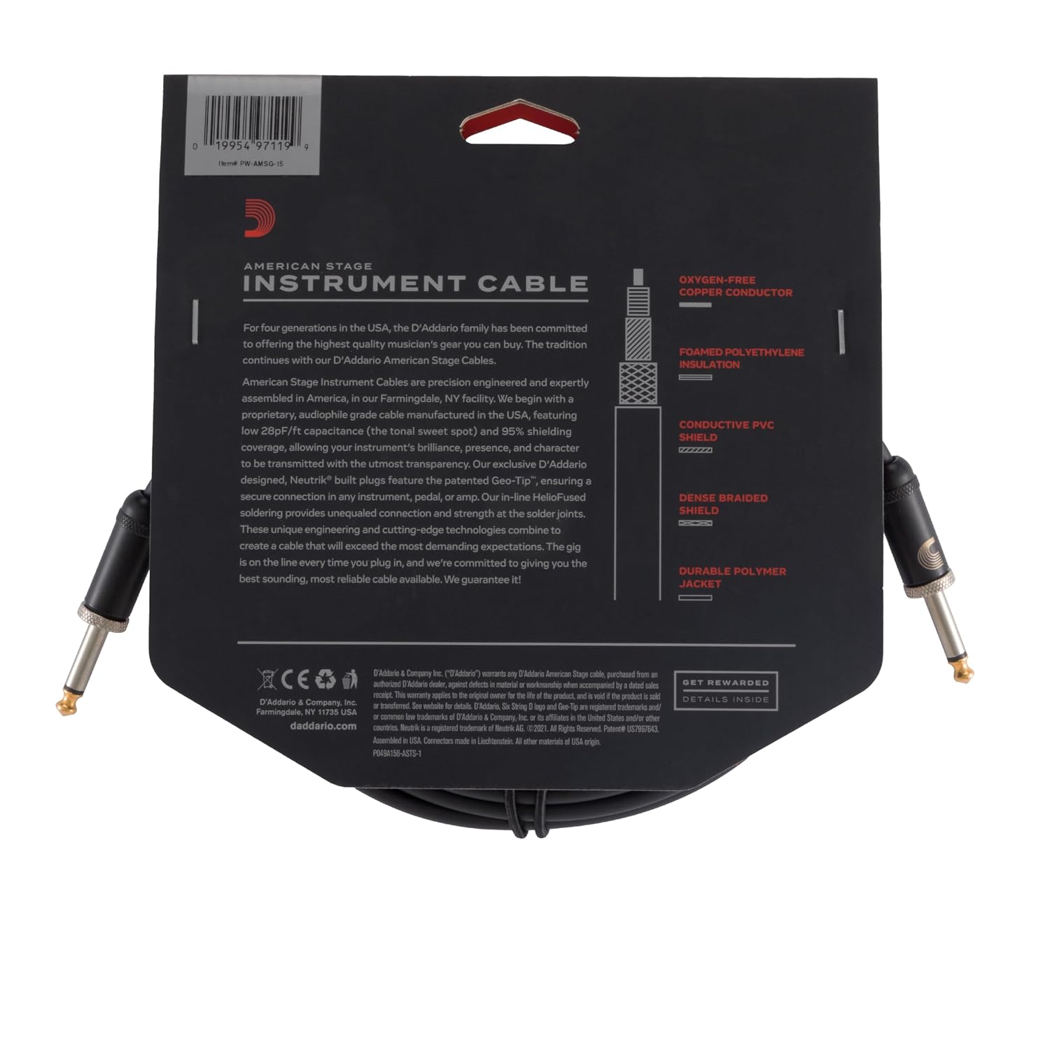 Planet Waves PW-AMSG-15 American Stage 15-feet Guitar Instrument Cable Black Online price in India