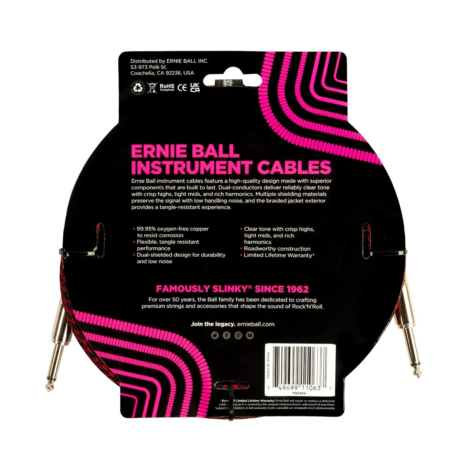 Ernie Ball 6394 10ft Braided Straight Instrument Cable Red Black online in India at johnsmusicin at the lowest price Ernie Ball 6394 10ft Braided Straight Instrument Cable Red Black Online price in I