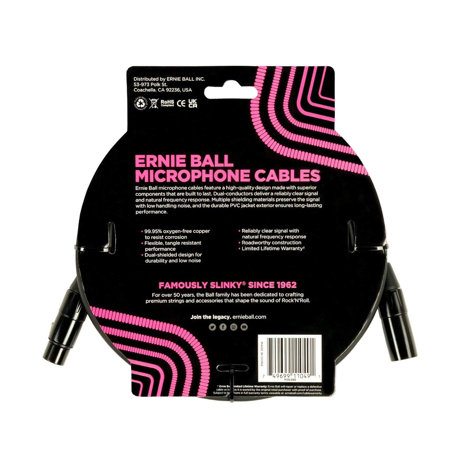 Ernie ball 6388 20ft Male Female XLR Microphone Cable Black Online price in India