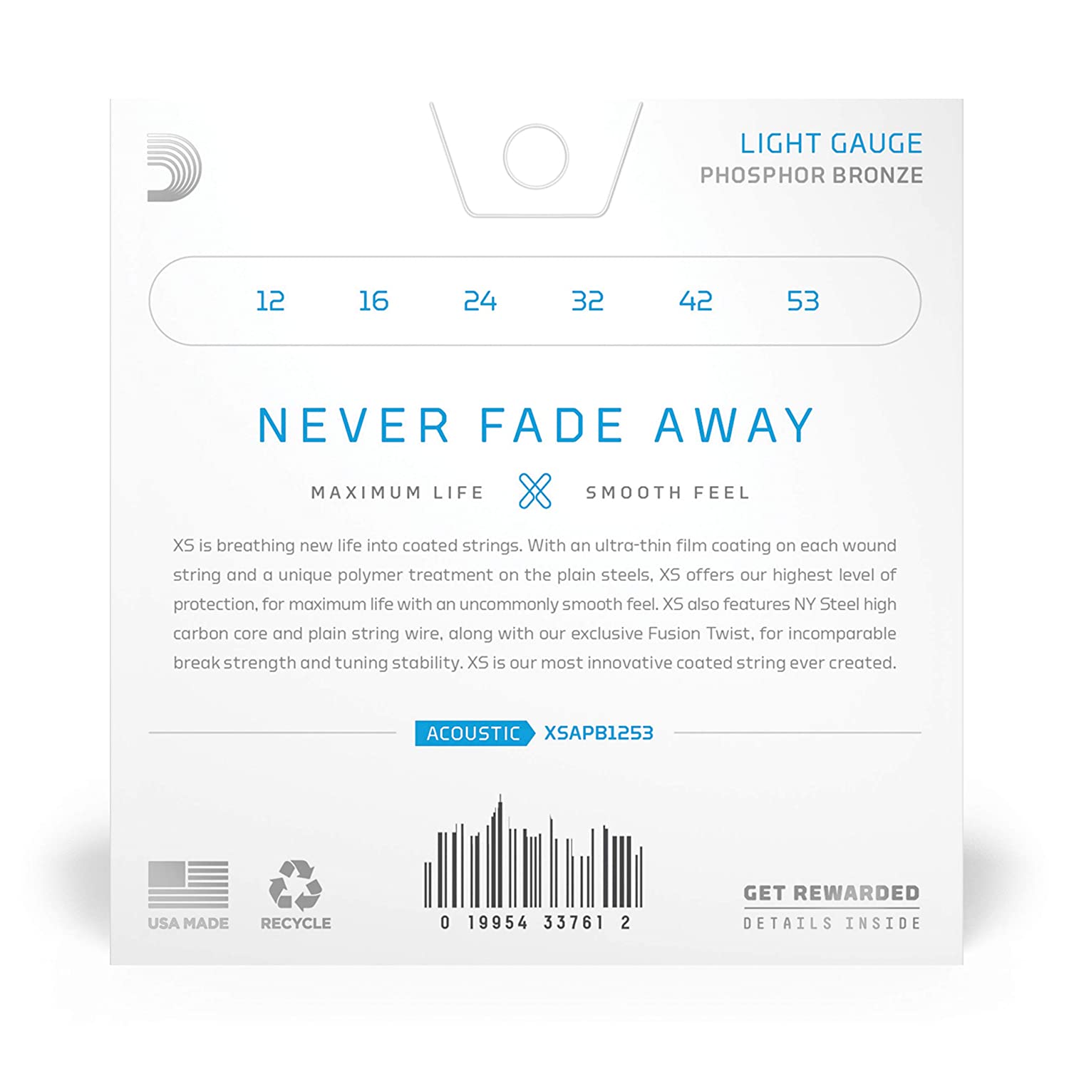 DAddario XS Acoustic Guitar Strings Phosphor Bronze Light 12-53 XSAPB1253 Online price in India