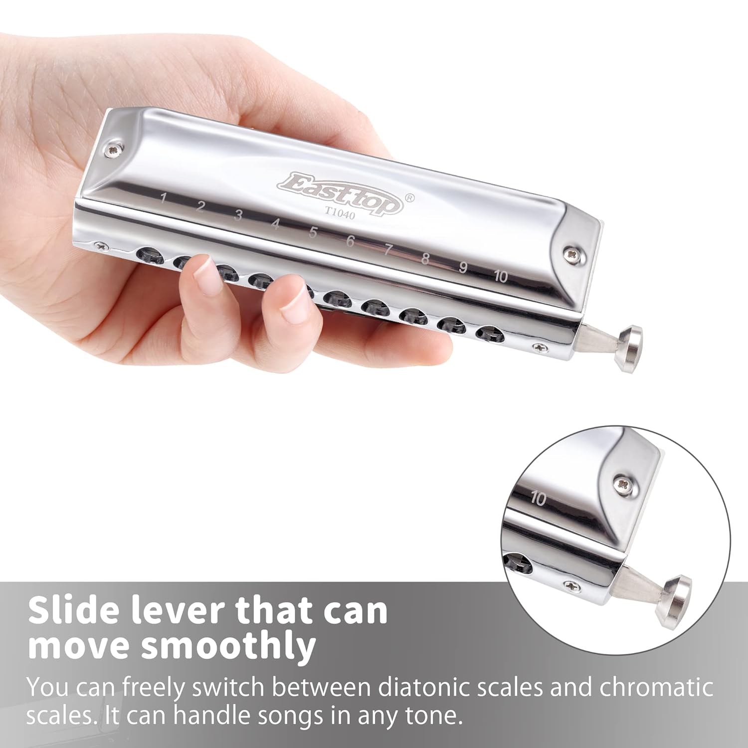 East Top Chromatic Mouth Organs Harmonica Key of C 10 Holes 40 Tones for Adult Beginners and Professionals with Case