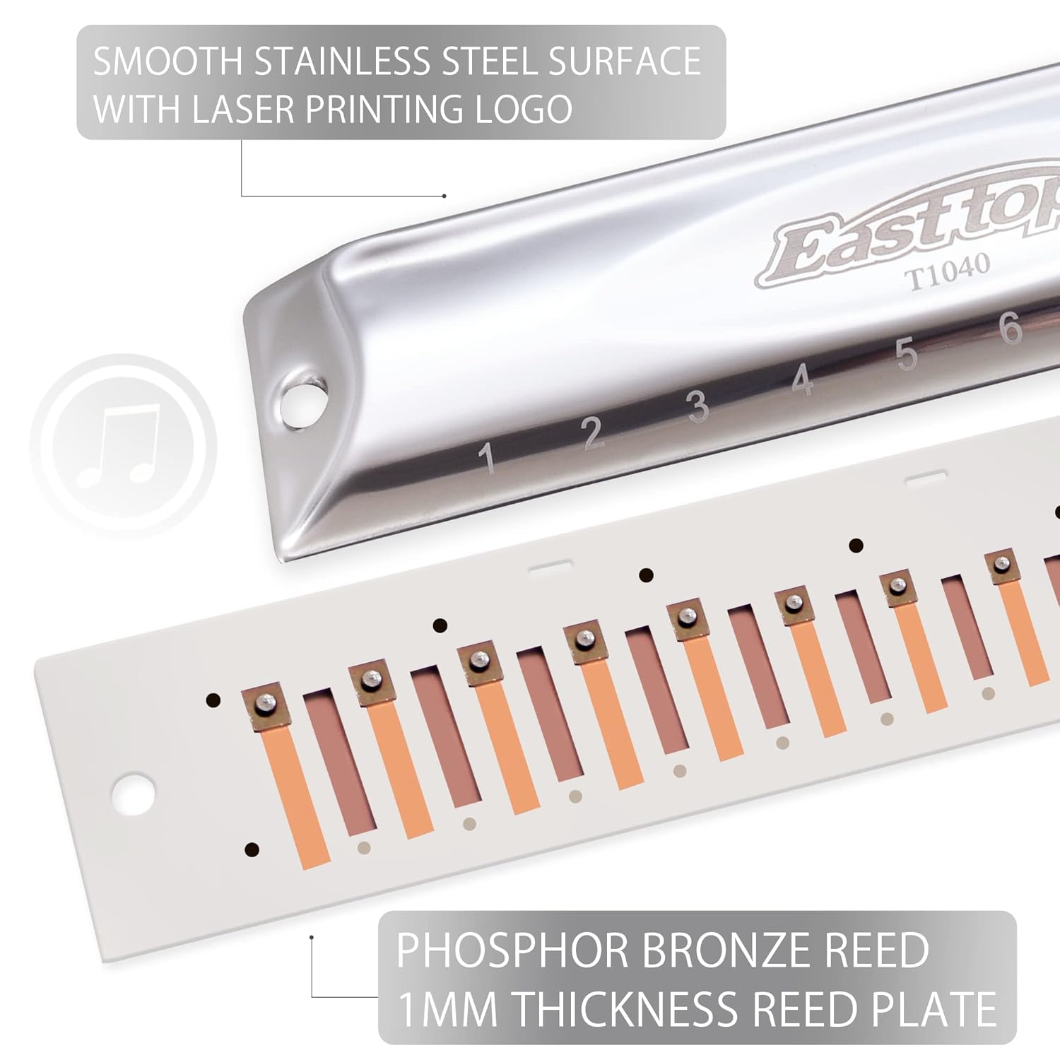 East Top Chromatic Mouth Organs Harmonica Key of C 10 Holes 40 Tones for Adult Beginners and Professionals with Case