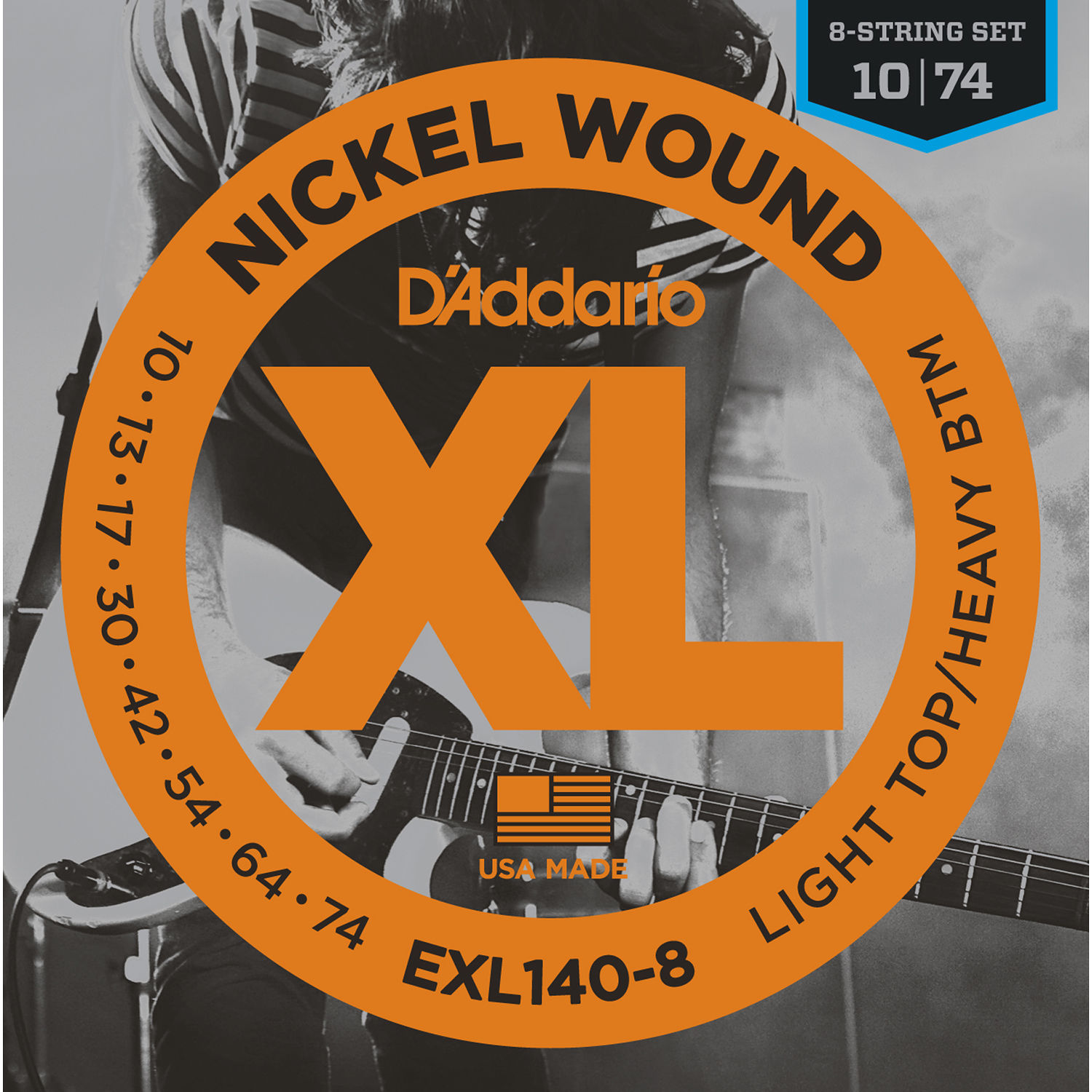 DAddario EXL140-8 Nickel Wound Electric Strings - 010-074 8-string Light TopHeavy Bottom