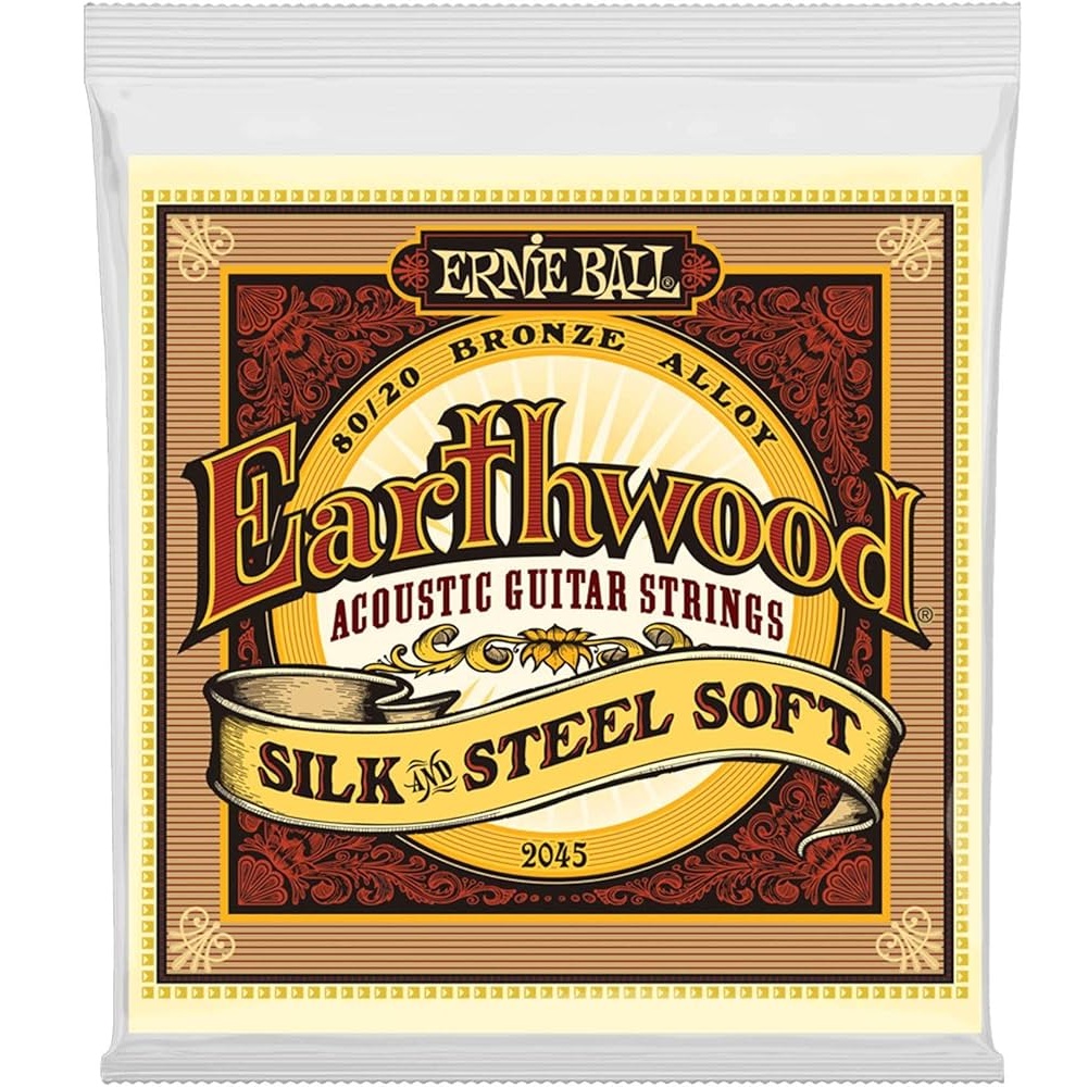 Ernie Ball 2045 Earthwood 8020 Bronze Silk Steel Soft Acoustic Guitar String Set 11-52 Gauge Online price in India