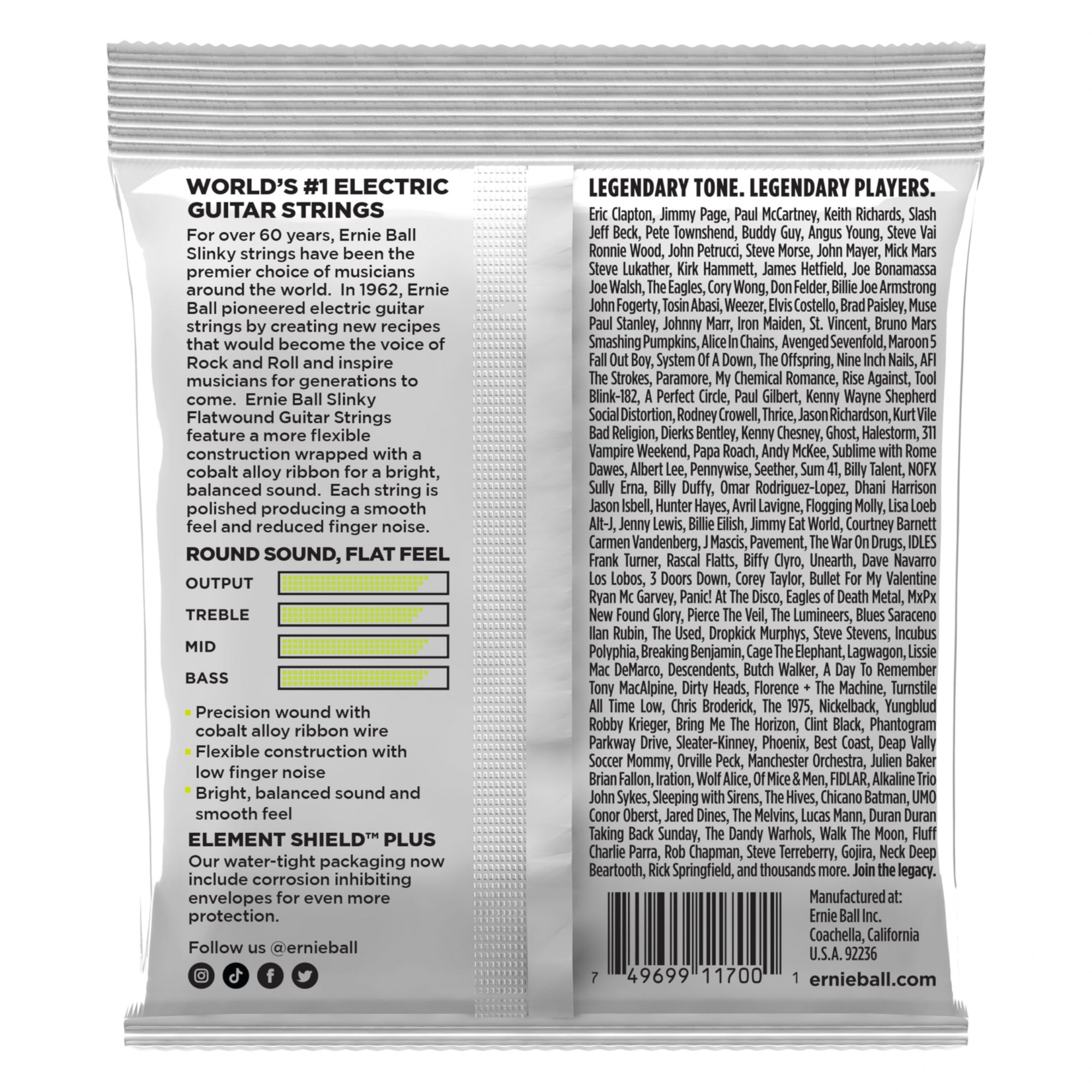 Ernie Ball 2591 Regular Slinky Flatwound Electric Guitar Strings - 010-046 online in India at johnsmusicin at the lowest price Online price in India