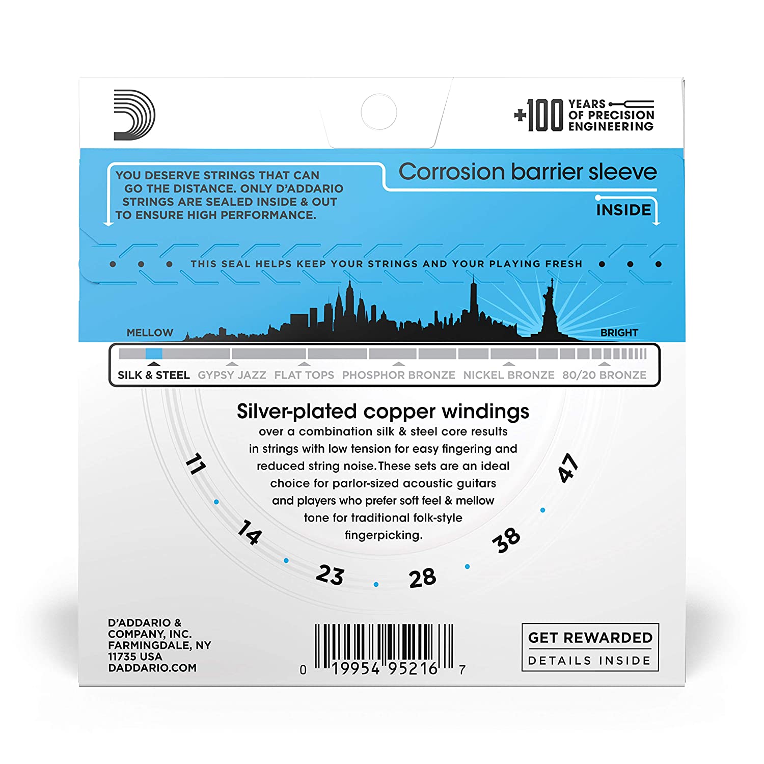 DAddario EJ40 Silk and Steel 11-47 Folk Guitar Strings Online price in India