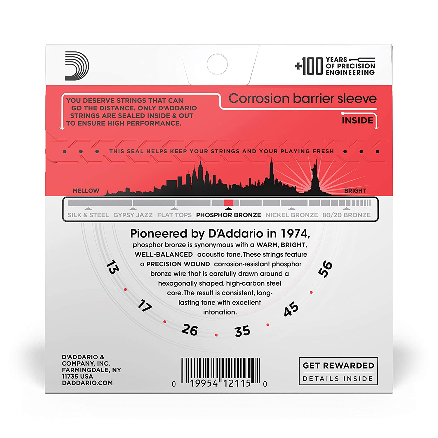 Daddario EJ17 Acoustic 13-56 Medium Guitar Strings