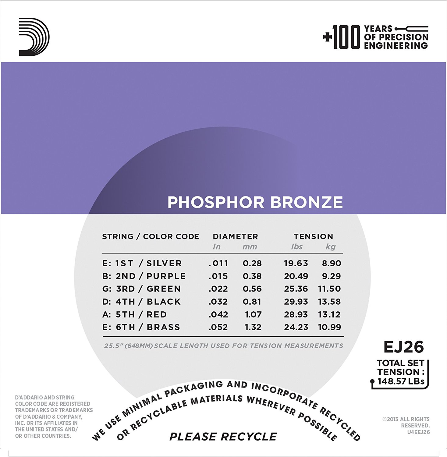 DAddario EJ26 Phosphor Bronze Acoustic Guitar Strings 11-52