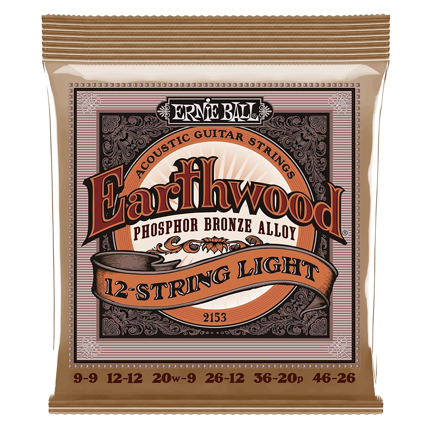 Ernie Ball 2153 12-String Light Earthwood Phosophor Bronze Acoustic Strings 009-046 Online price in India