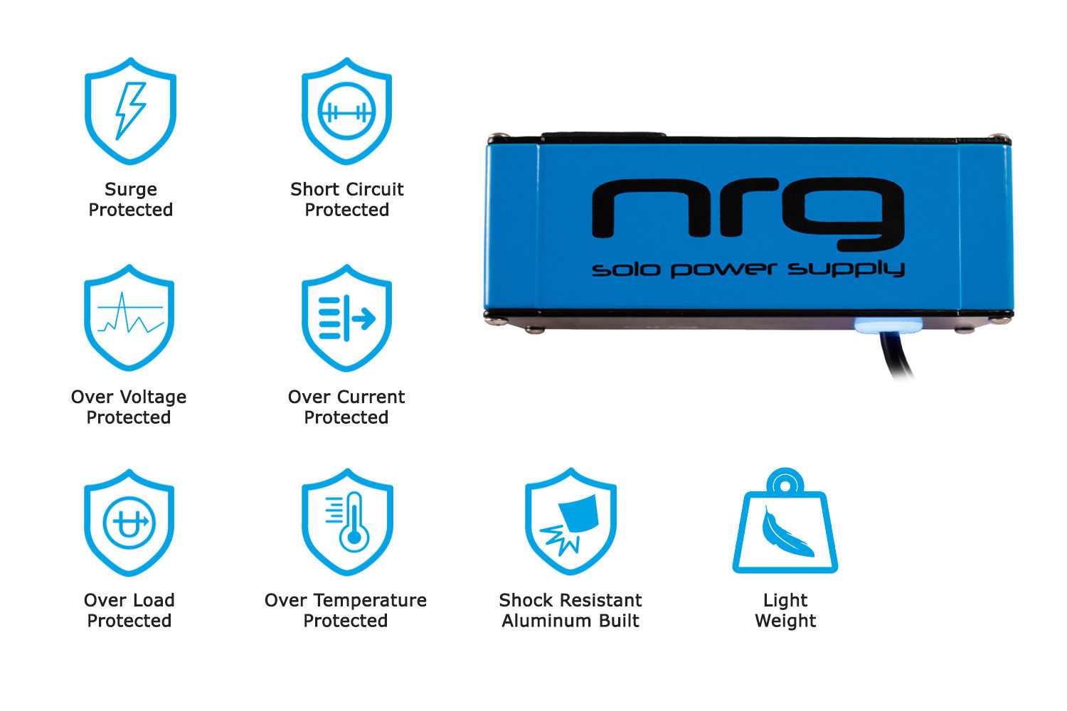 NRG Solo Power Supply 9volts 2amp Center -ve Neon Blue