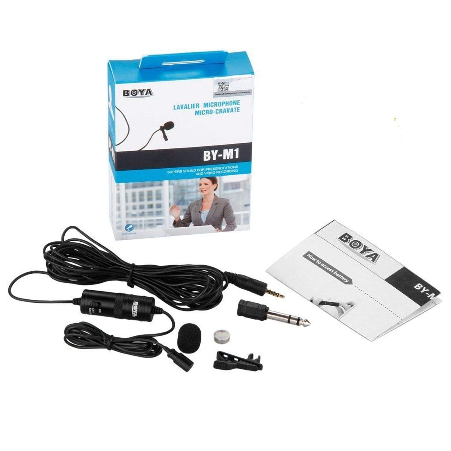 Boya BYM1 Omnidirectional Lavalier Condenser Microphone with 20ft Audio Cable Black