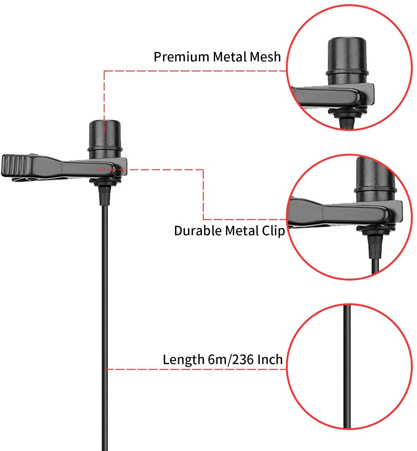 BOYA by-M1 Pro Omnidirectional Lavalier Microphone Clip-on Lapel Mic for Smartphones DSLRs Camcorders Audio Recorders PC Recording