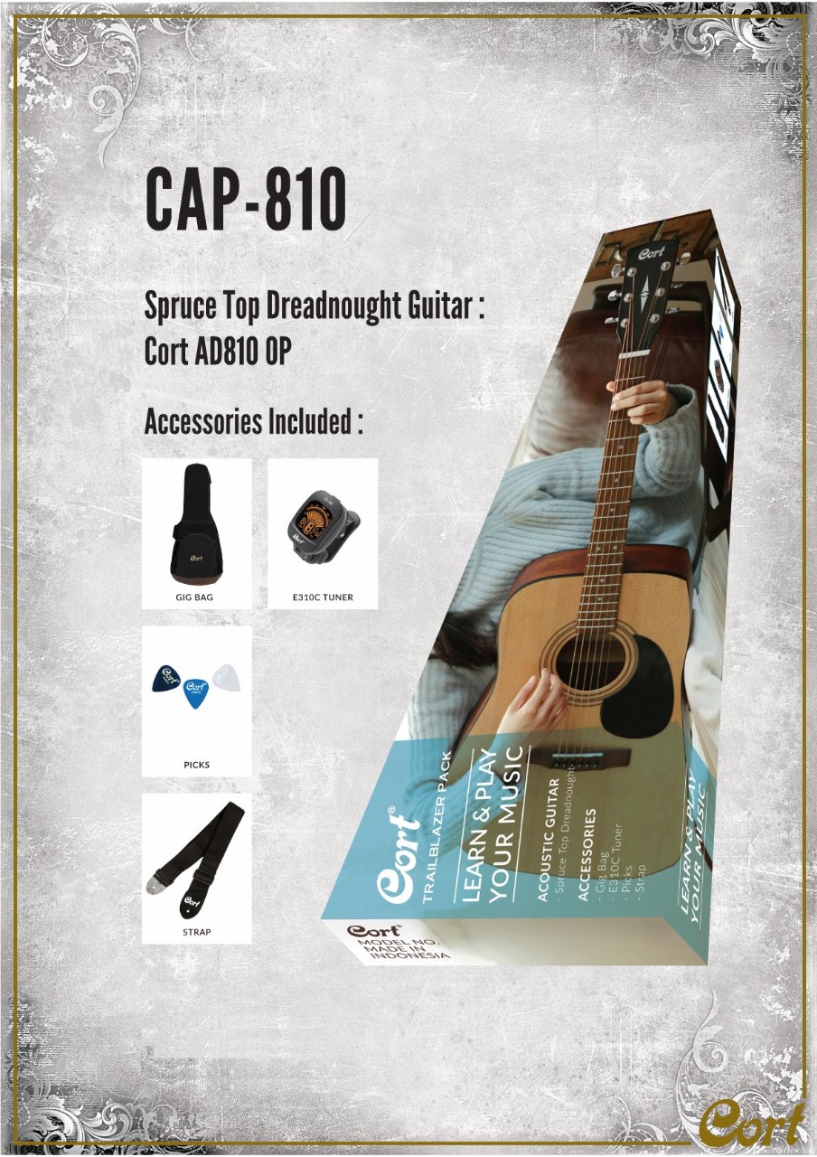 Cort AD810 Acoustic Guitar Pack - Bag Tuner Picks Strap