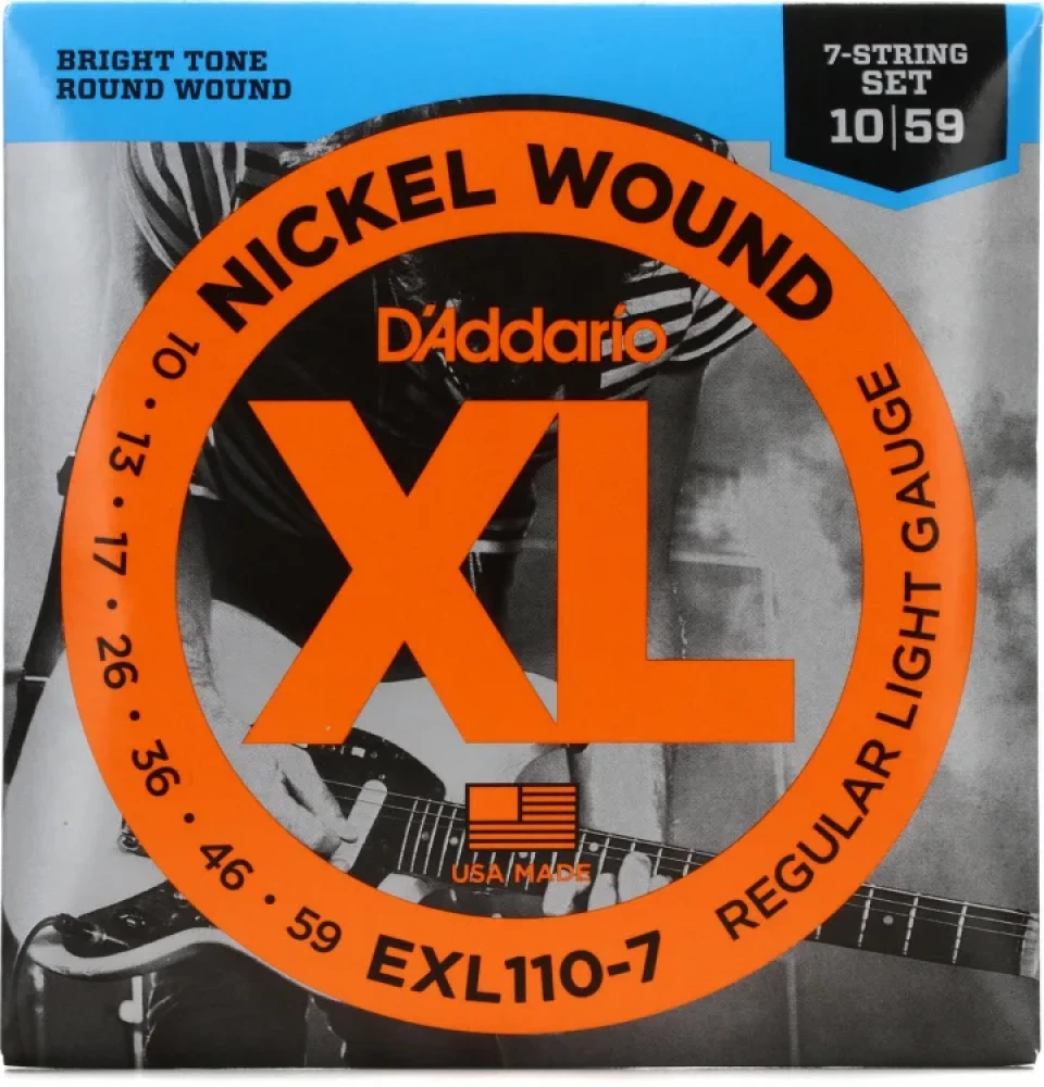 Image of DAddario EXL110-7 7 String Nickel Wound Electric Guitar Strings Regular Light 10-59