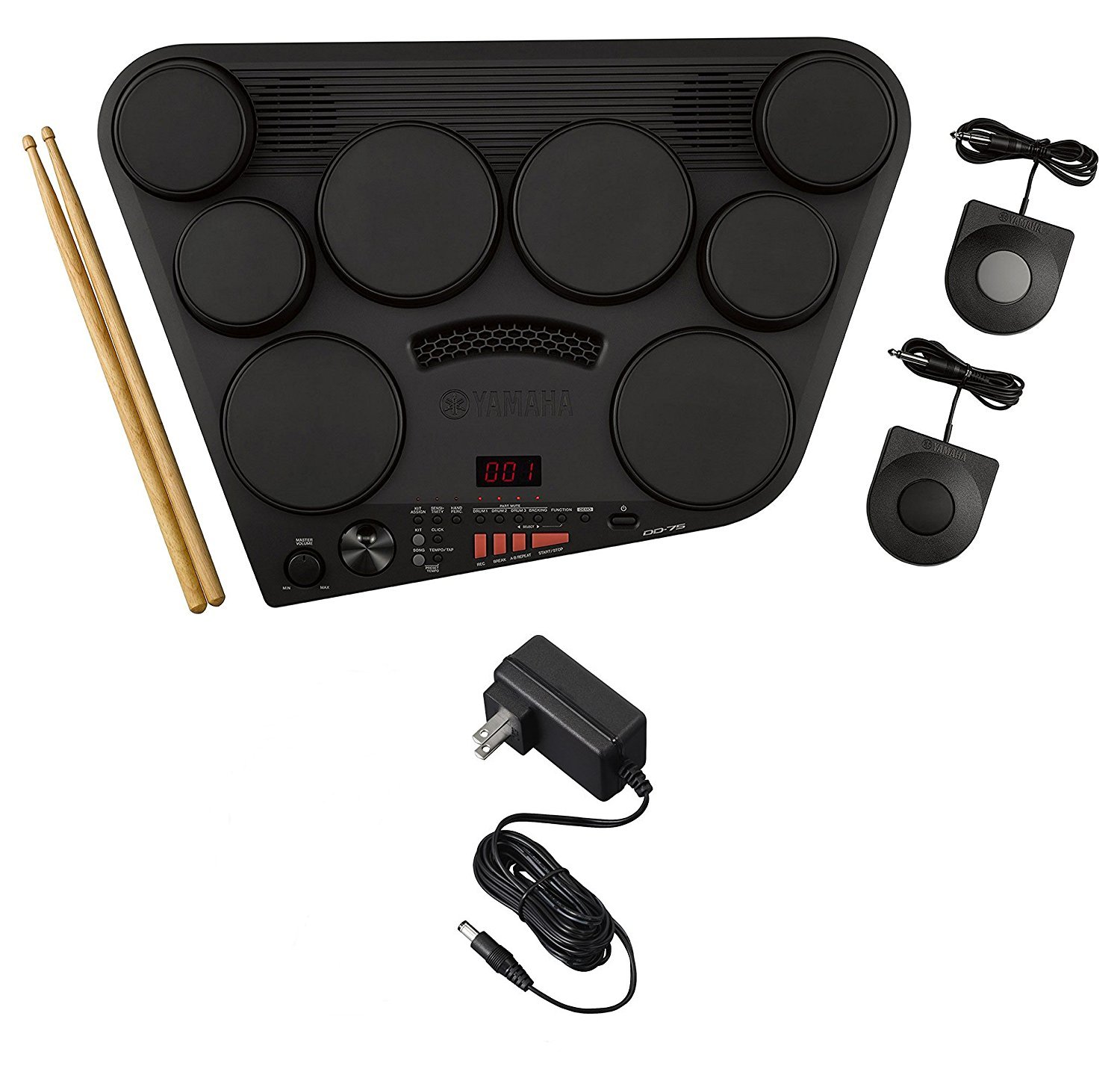Yamaha DD75 Portable Digital Drums Package with 2 Pedals Drumsticks - Power Supply Included