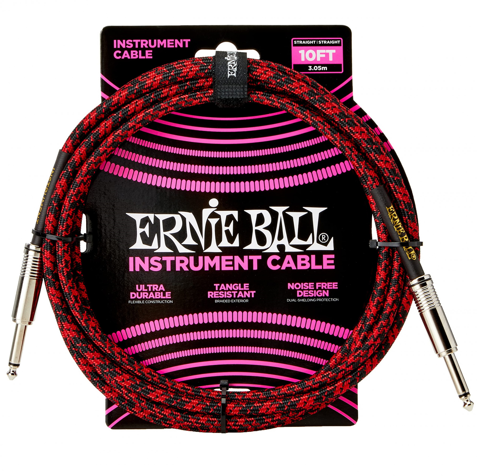 Ernie Ball 6394 10ft Braided Straight Instrument Cable Red Black online in India at johnsmusicin at the lowest price Ernie Ball 6394 10ft Braided Straight Instrument Cable Red Black Online price in I