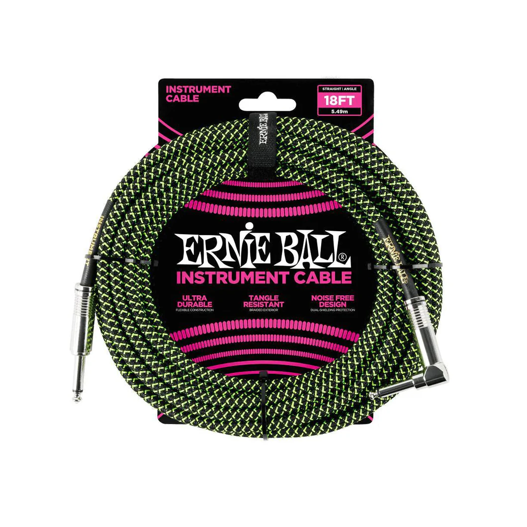Ernie Ball 6082 Braided Instrument Cable 55m 18ft Black Green online in India at johnsmusicin at the lowest price Online price in India