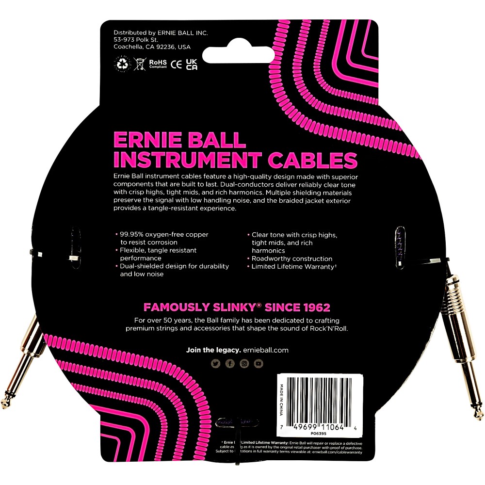 Ernie Ball P06395 Braided Straight to Straight Instrument Cable Purple Black 18ft online in India at johnsmusicin at the lowest price Online price in India