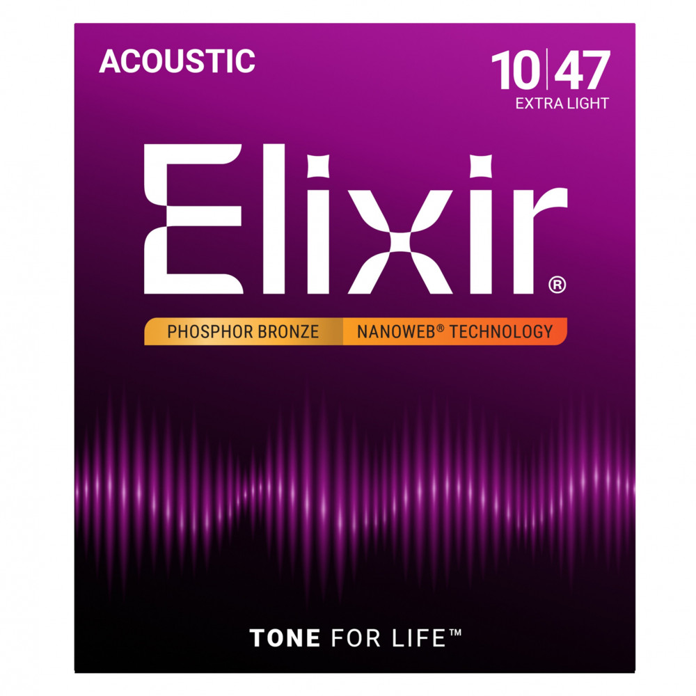 Image of Elixir Strings 16002 Nanoweb Phosphor Bronze Acoustic Guitar Strings 010-047 Extra Light