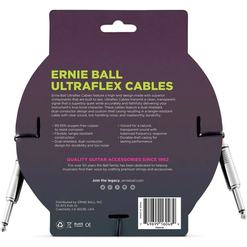 Ernie Ball 6048 Ultraflex 10 StraightStraight Instrument Cable Black online in India at johnsmusicin at the lowest price Online price in India
