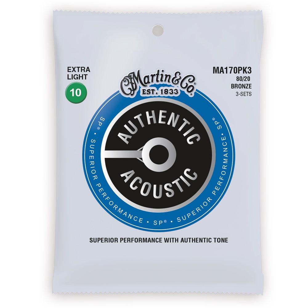 Martin 3 Pack MA170PK3 SP 8020 Bronze Authentic Acoustic Guitar Strings Extra Light 10-47