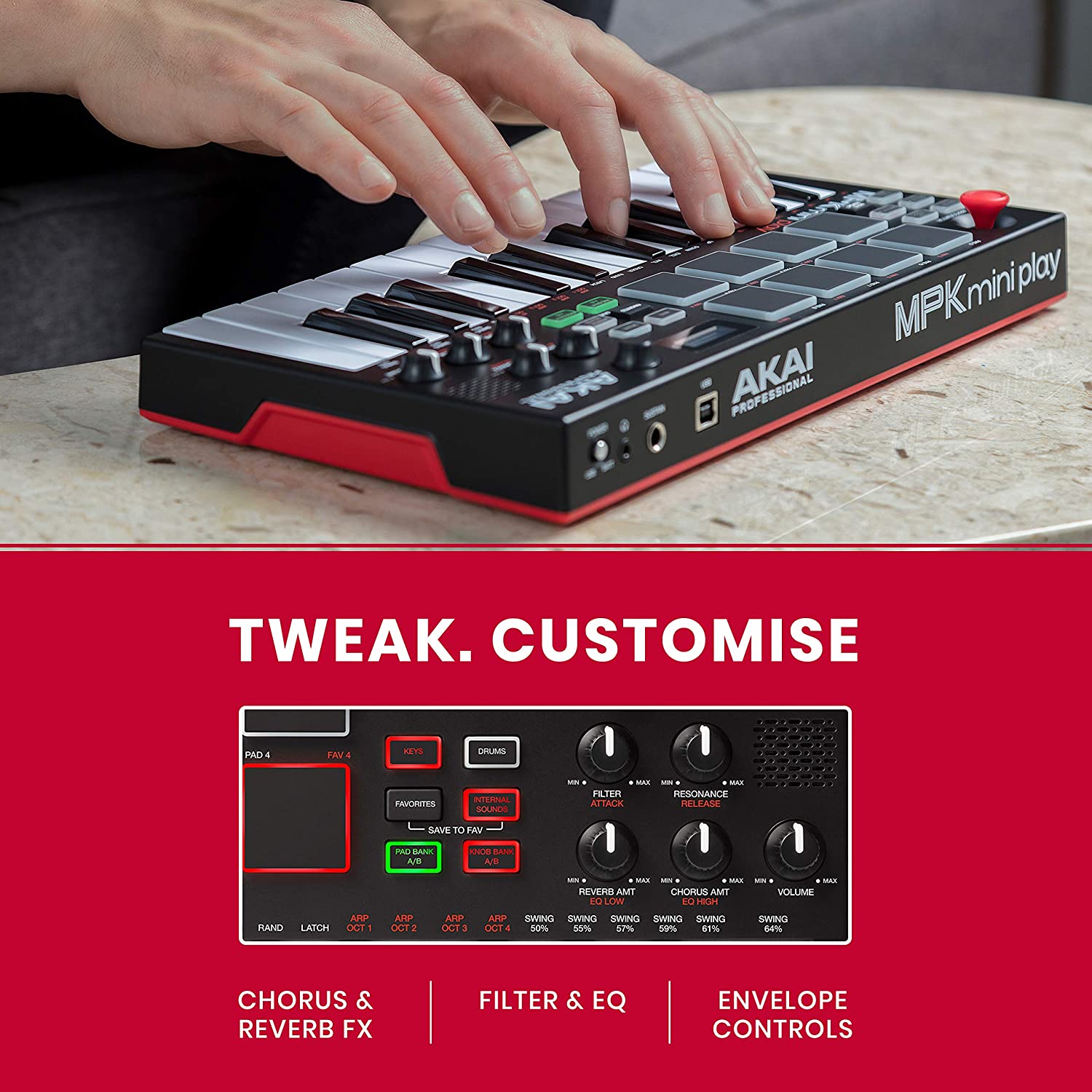 Akai Professional MPK Mini Play - Compact Keyboard and Pad Controller Online price in India