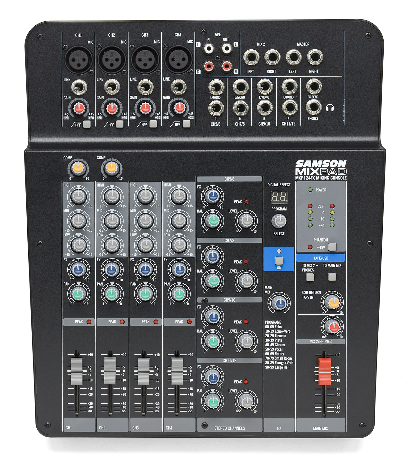 MixPad MXP124FX - Compact 12-Input Analog Stereo Mixer with Effects and USB