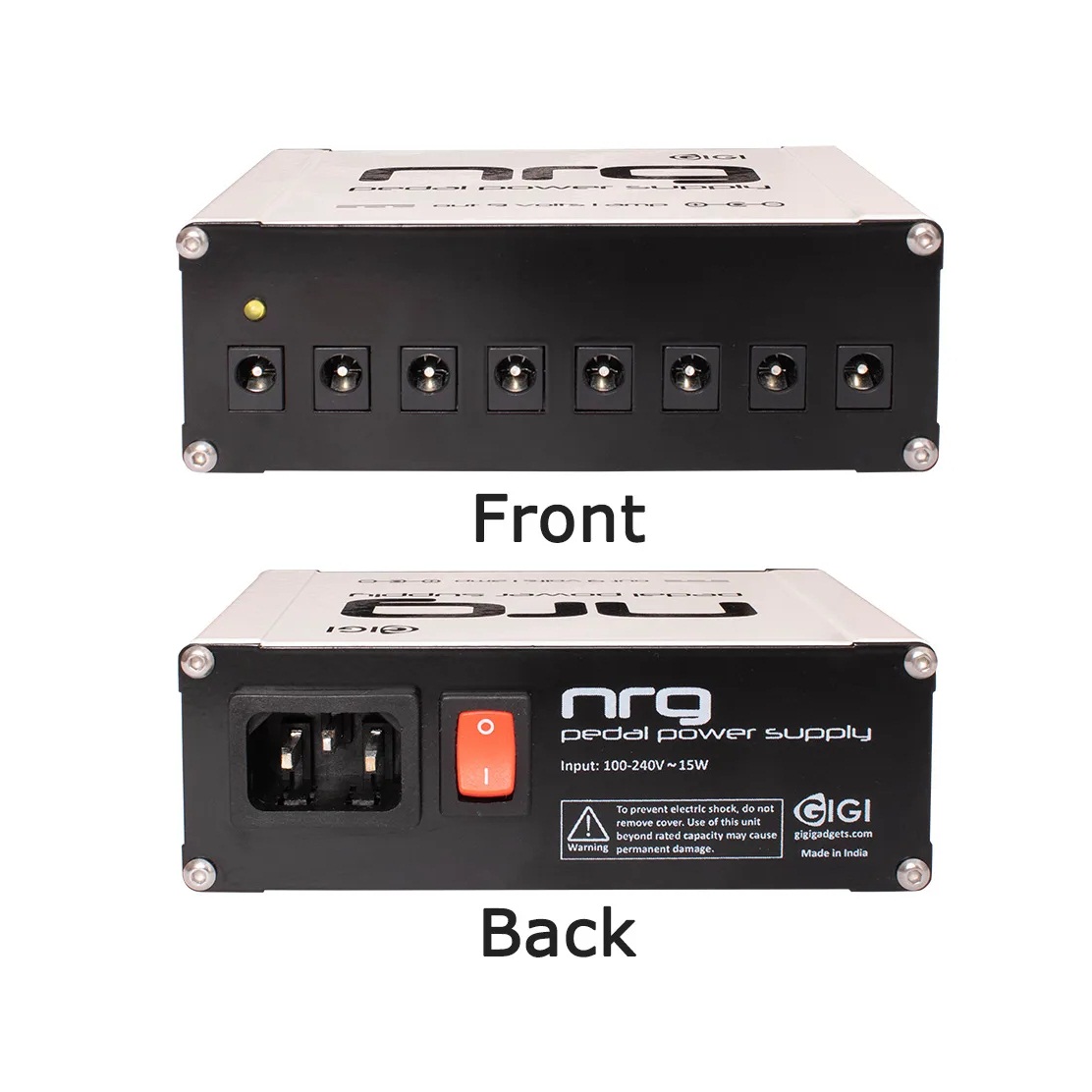 NRG Pedal Power Supply  9volts 1amp Center -ve Silver