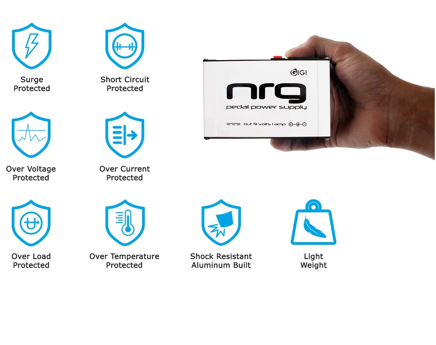 NRG Pedal Power Supply 9volts 1amp Center -ve Silver