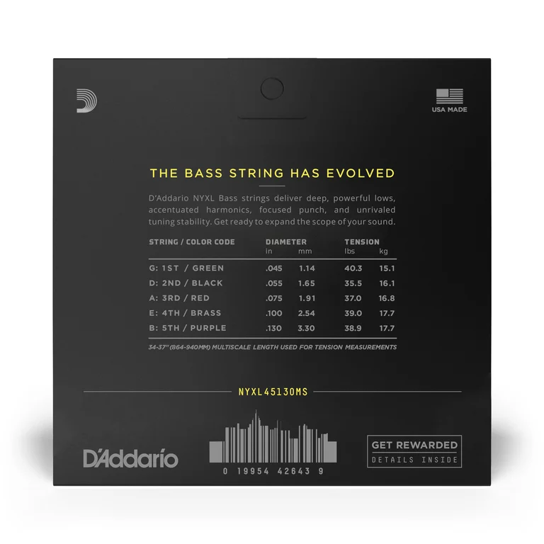 DAddario NYXL45130MS NYXL Hybrid Light Multi-scale 5 string Bass Strings 045-130 Online price in India