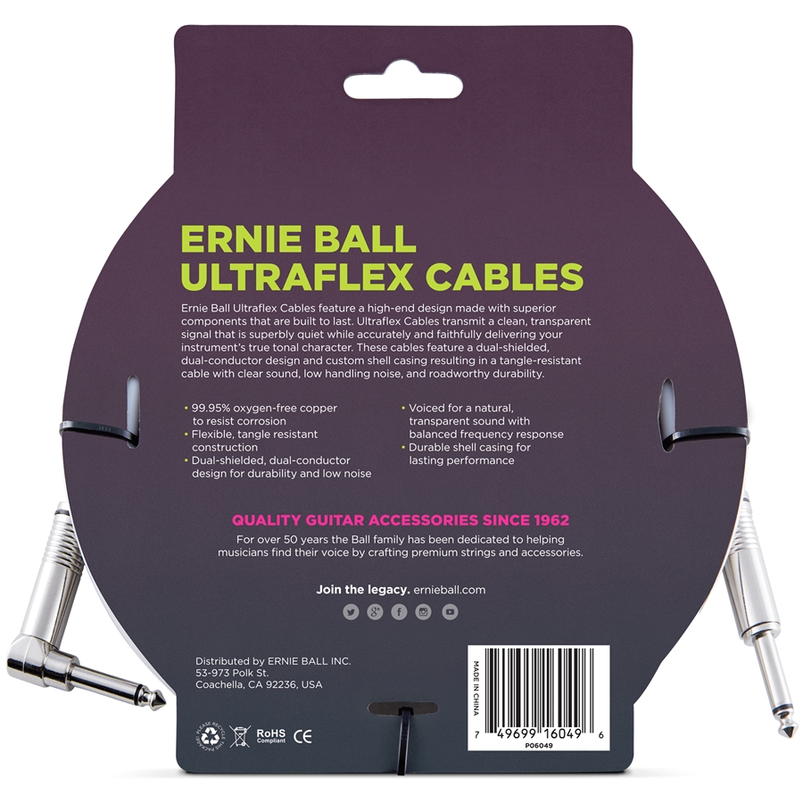 Ernie Ball 6049 Ultraflex 10 StraightAngle Instrument Cable Online price in India