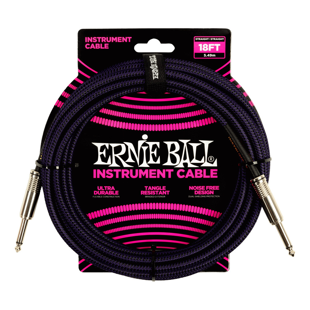 Image of Ernie Ball P06395 Braided Straight to Straight Instrument Cable Purple Black 18ft
