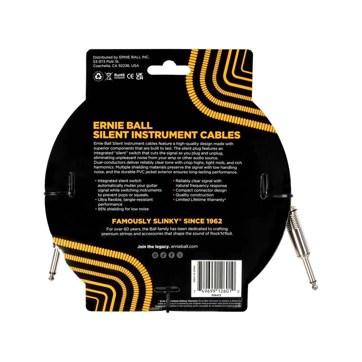 Ernie Ball 6473 Classic Silent 20ft Straight to Straight Instrument Cable Black online in India at johnsmusicin at the lowest price Online price in India