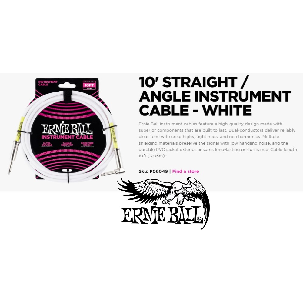 Ernie Ball 6049 Ultraflex 10 StraightAngle Instrument Cable Online price in India