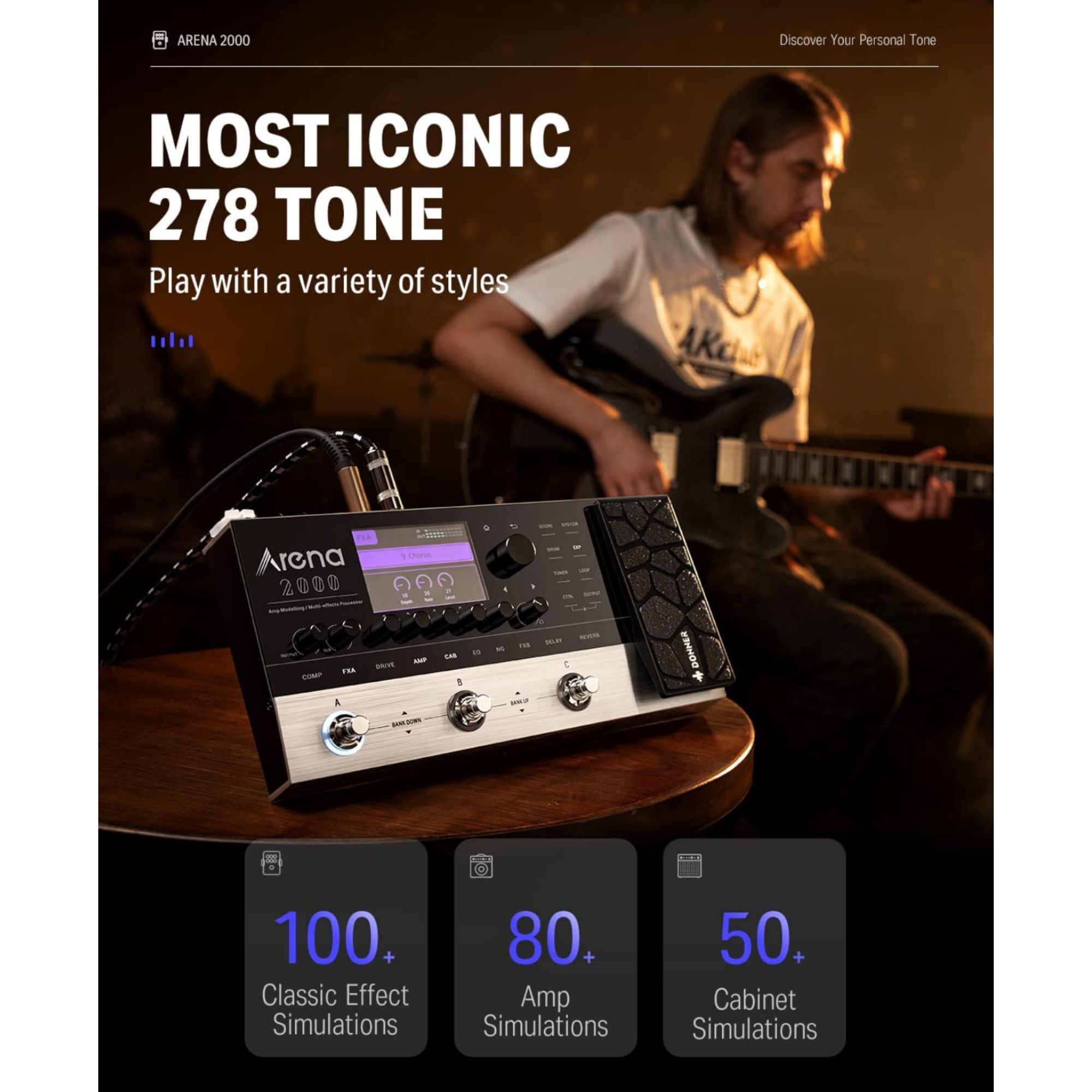 Donner Arena 2000 Multi-Effect Guitar Pedal AMP Modeling Multiple Effects Processor