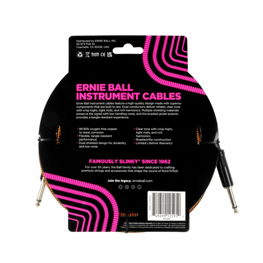Ernie Ball 6469 Braided Instrument Cable Straight to Straight Jack 18 feet online in India at johnsmusicin at the lowest price Online price in India