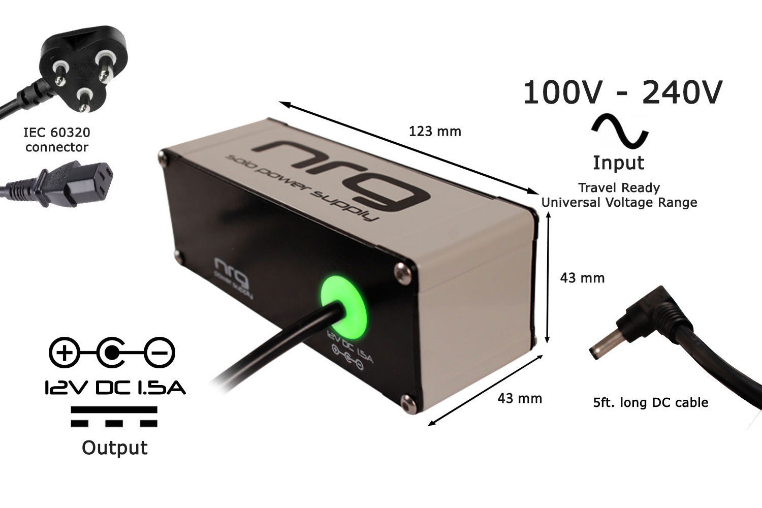 NRG Solo Power Supply 12volts 15amp Center -ve Bright Yellow