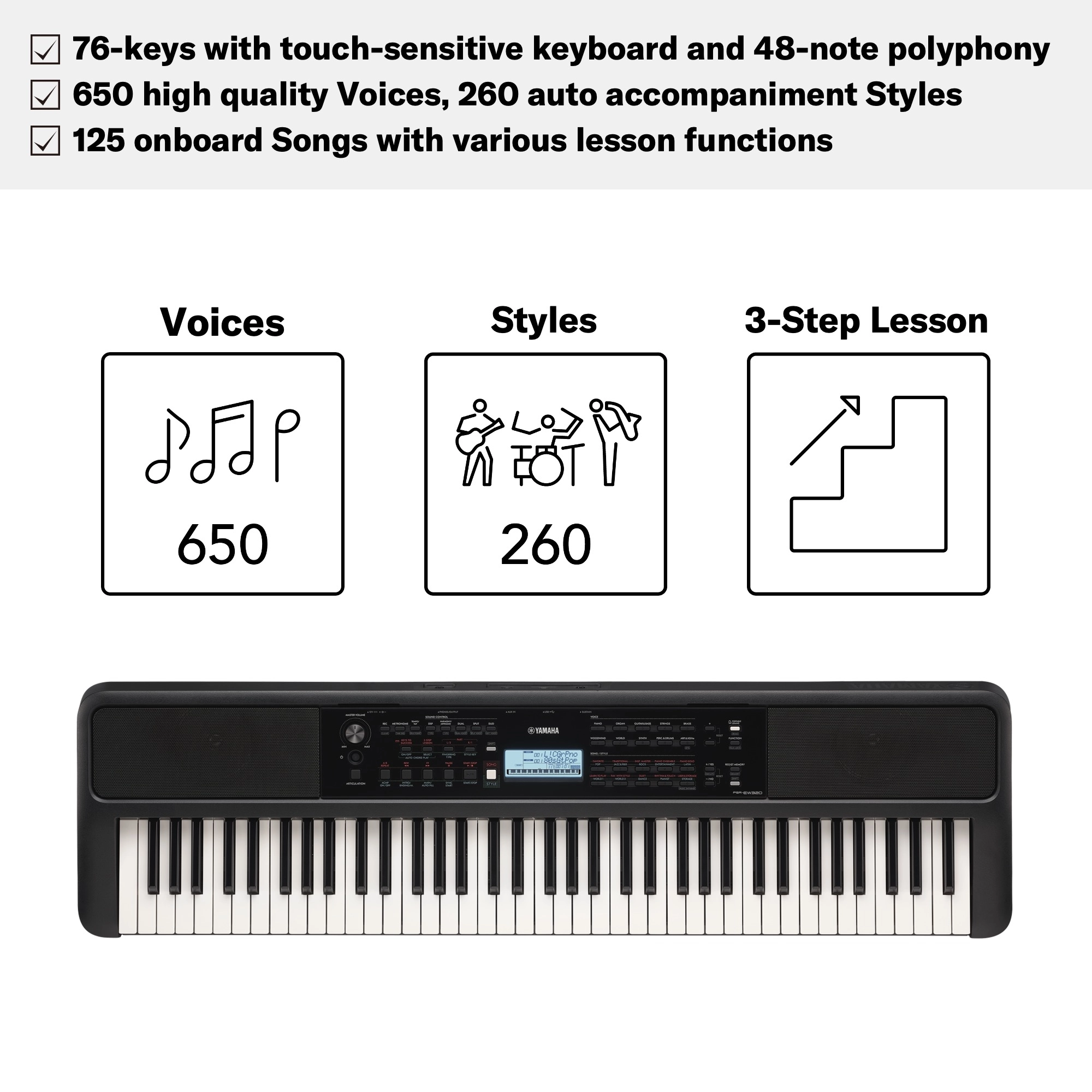 Yamaha PSR-EW320 Portable Keyboard With 76 Keys online in India at johnsmusicin at the lowest price