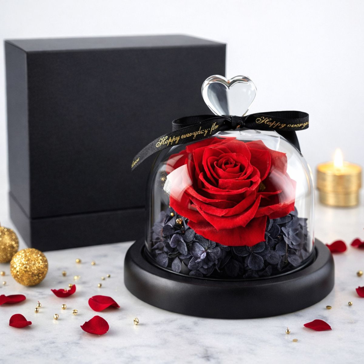 Red Preserved Rose Glass Dome