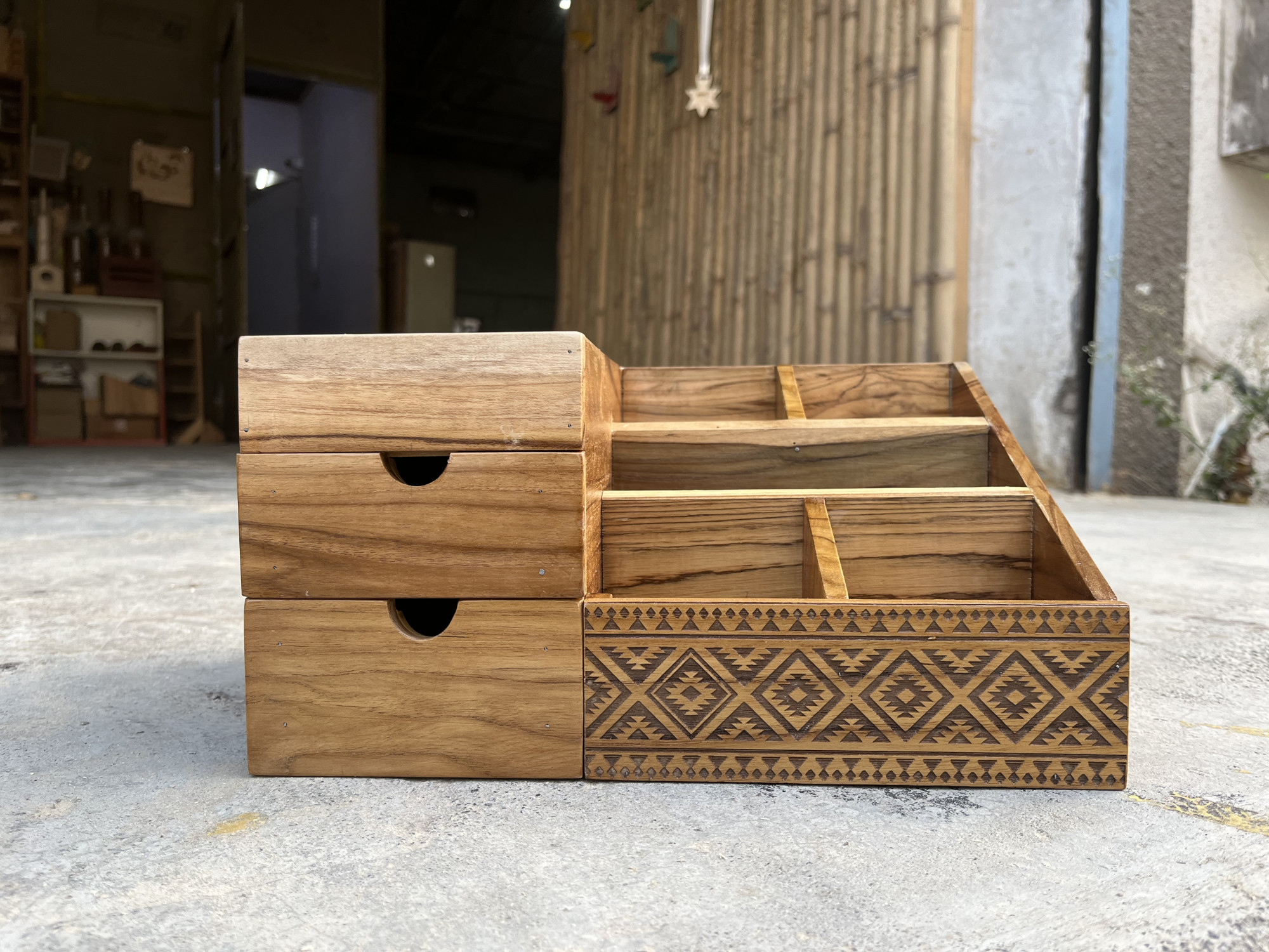 Teak Wooden Desk Organiser