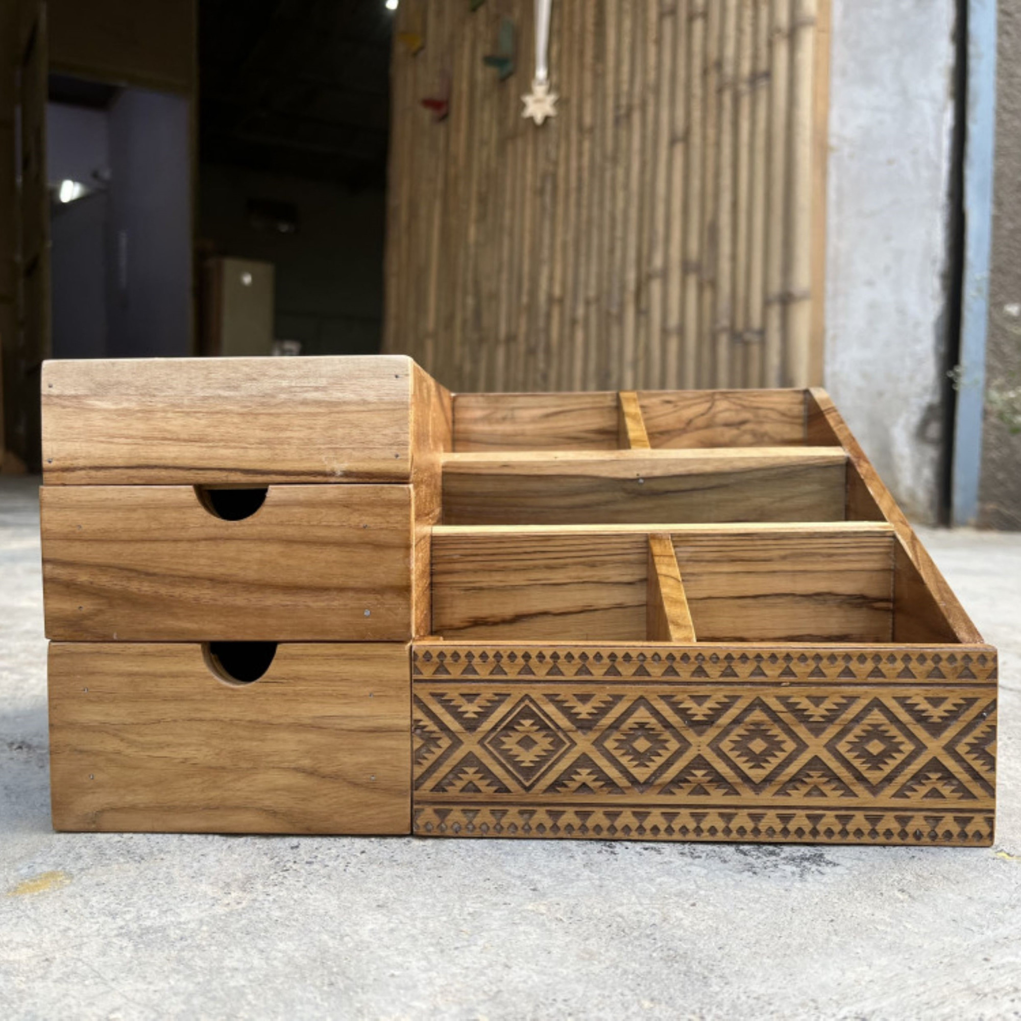 Teak Wooden Desk Organiser